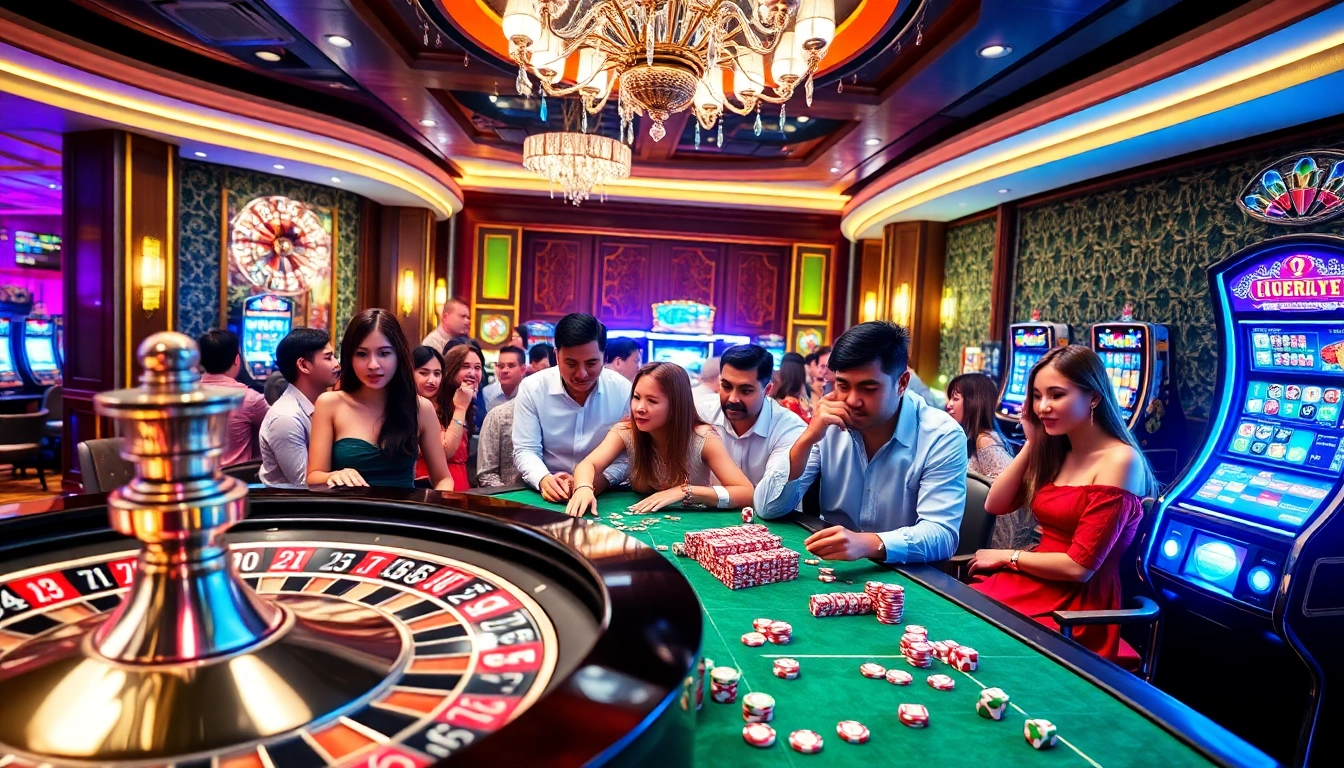 Experience the excitement of tai game uu88 with vibrant casino gaming scenes and players engaged in thrilling bets.