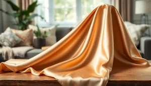 Satijn stof subtiel over een tafel gedrapeerd, met een glanzend oppervlak dat luxe uitstraalt.