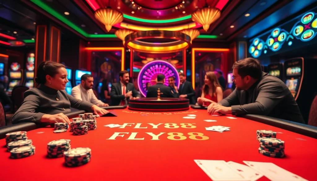 Exciting gameplay at the FLY88 casino with vibrant poker action and luxury atmosphere.