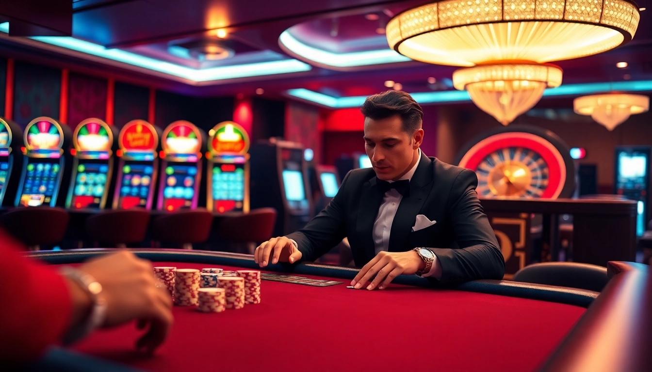 Gambling at a vibrant go8 casino poker table with chips and cards in play.