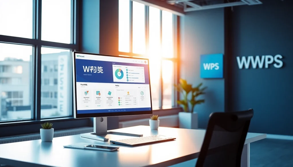 WPS官网 interface displayed on a modern office computer, highlighting smart productivity features.