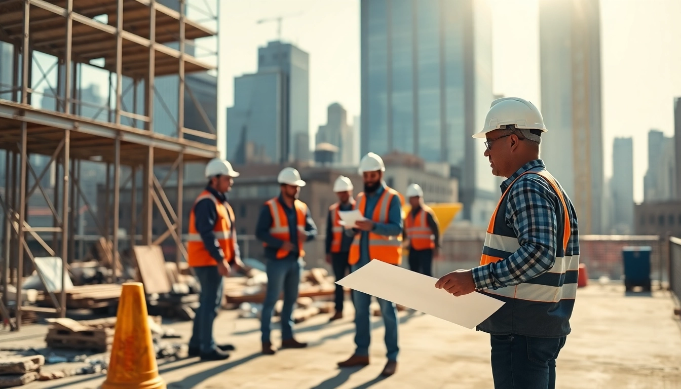Skilled New York City General Contractor supervising a project site with NYC skyline.