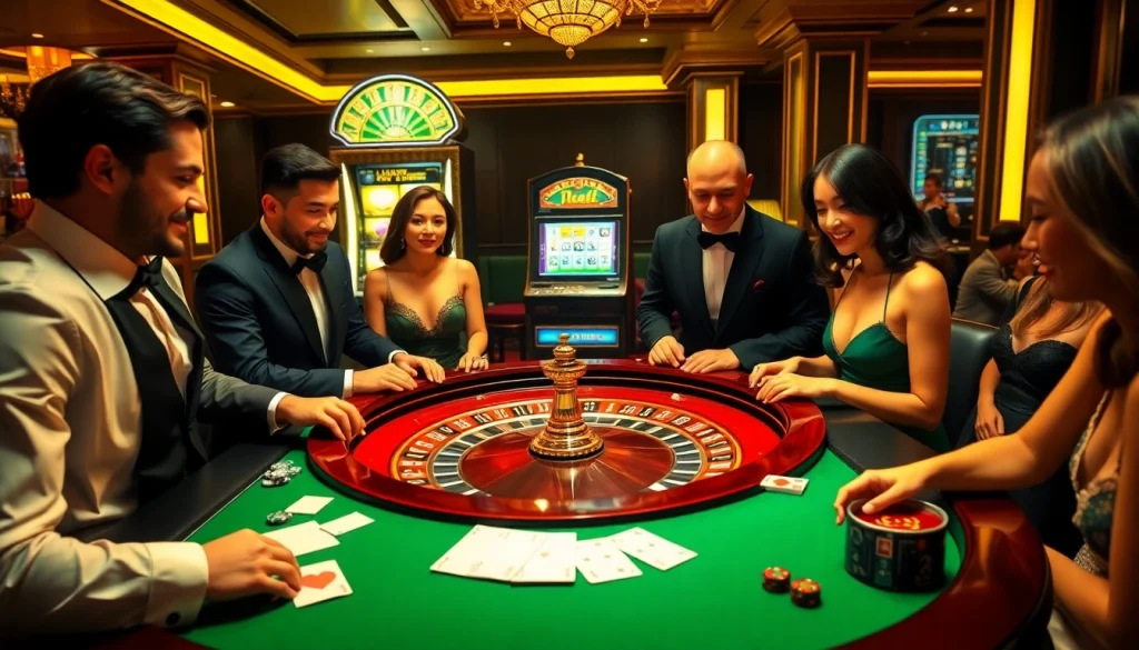 Exciting scene of gambling at a roulette table showcasing the Top 10 Nhà Cái Uy Tín experience with elegant players.