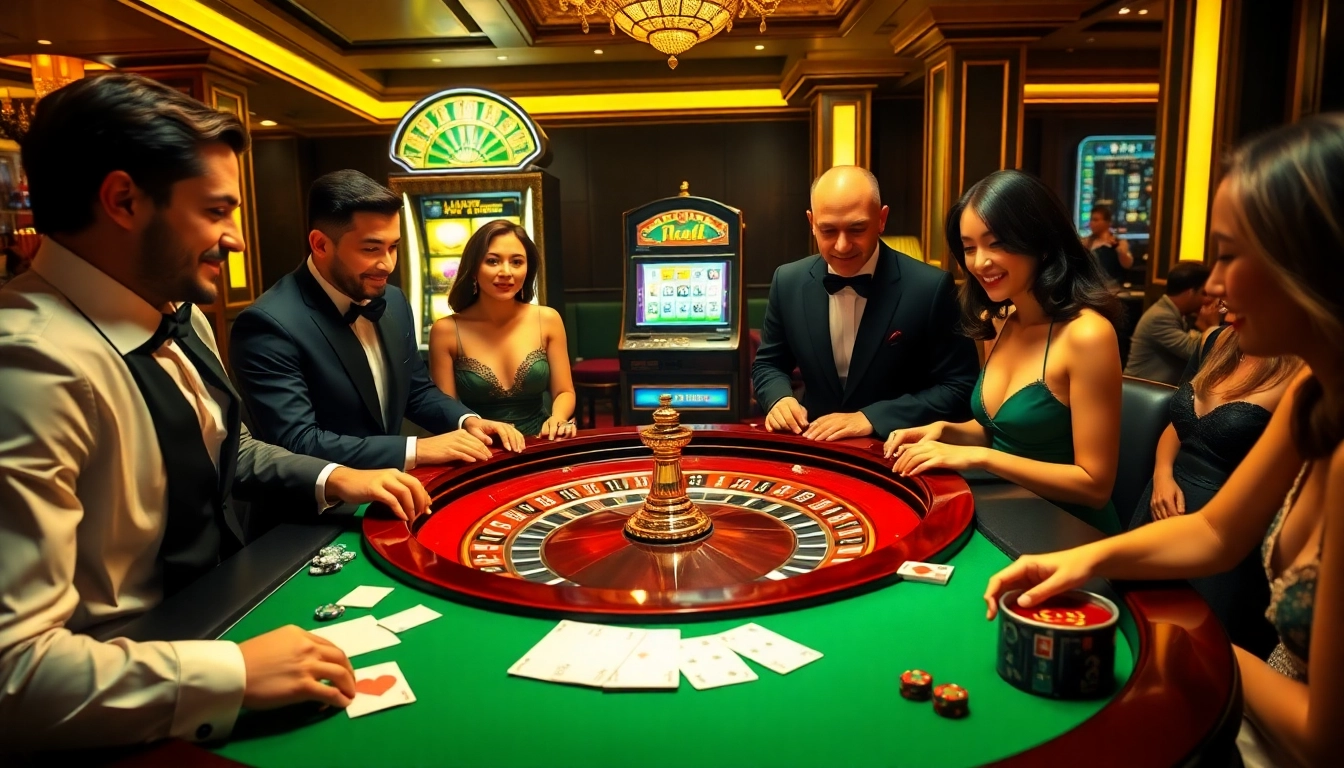 Exciting scene of gambling at a roulette table showcasing the Top 10 Nhà Cái Uy Tín experience with elegant players.