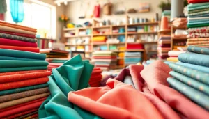 Ontdek de stoffenwinkel met kleurrijke stoffen en fournituren in een sfeervolle setting.
