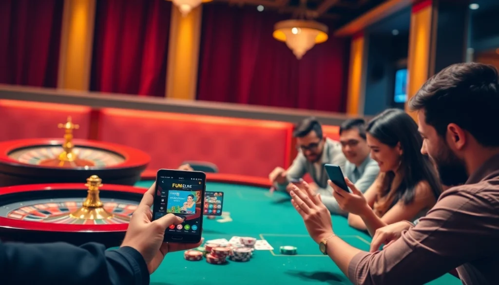 Engage with the Fun88 link on a vibrant online casino interface featuring poker and roulette.