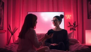 Engaging ai sex chat interaction with a friendly AI character in a cozy digital setting.