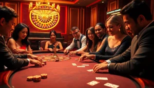 Players experiencing high-stakes excitement at an S8 casino poker game with vibrant lighting.