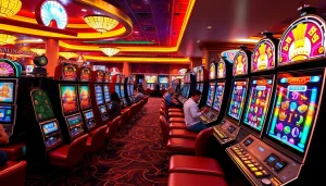 Excited players winning at slot kamboja bet 100 machines in a lively casino atmosphere.