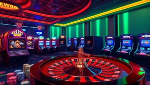 Experience the thrill of gambling at NEW88 with vibrant casino visuals and exciting gameplay elements.