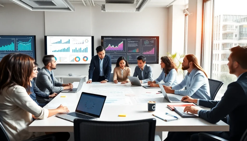 Engaged team discussing Strategy Capture Management strategies in a modern office environment.