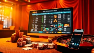Experience the excitement of online gambling with 188Bet on a modern computer setup and casino elements.