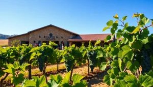People enjoying wineries in Clarksburg with bright vineyards and rustic scenery.