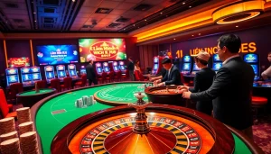 Experience thrilling gameplay at Liên Minh KJC, featuring vibrant casino tables and engaging players.