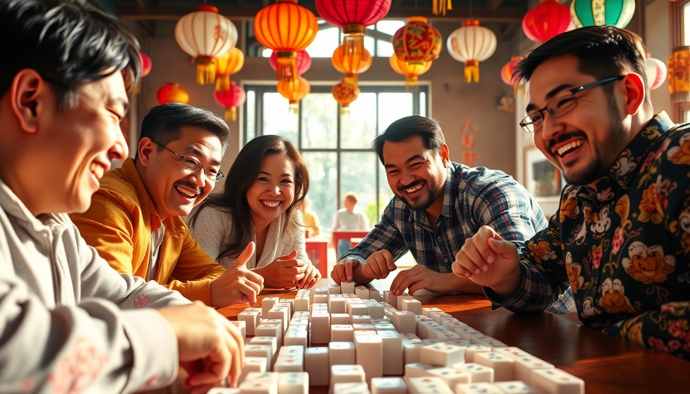 Aksi seru bermain demo mahjong dengan suasana ceria dan penuh warna.