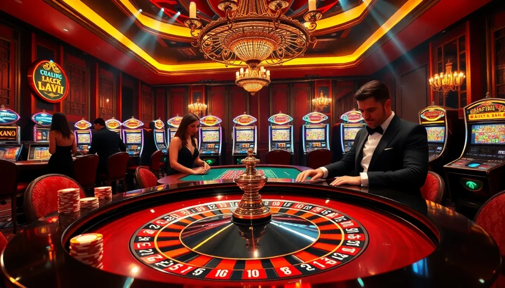 Players engaged in thrilling casino games at luck8, showcasing excitement with poker chips and roulette.