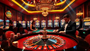 Players engaged in thrilling casino games at luck8, showcasing excitement with poker chips and roulette.