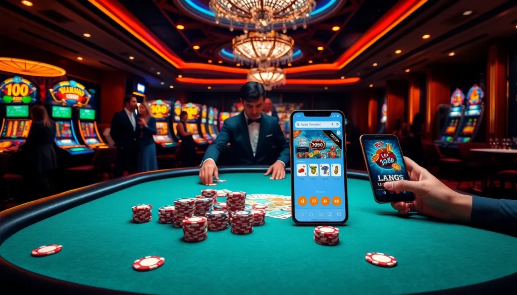 Engage with the lc88 app at a vibrant casino table with poker chips and cards.