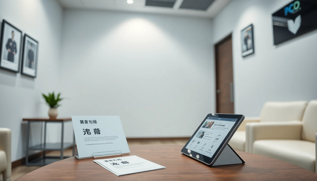 包茎手術 おすすめの相談室 医療パンフレットとタブレットを備えた