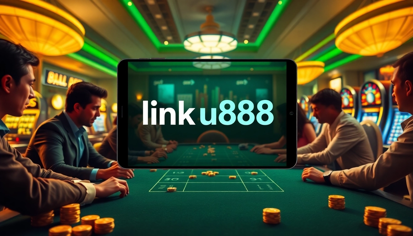 Engaging scene featuring the link u888 integrated into a modern online betting interface amid a vibrant casino atmosphere.