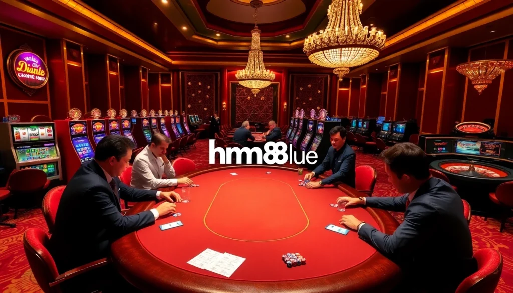 Exciting poker action at a casino table, tying back to https://hm88.blue/ for thrilling gambling encounters.