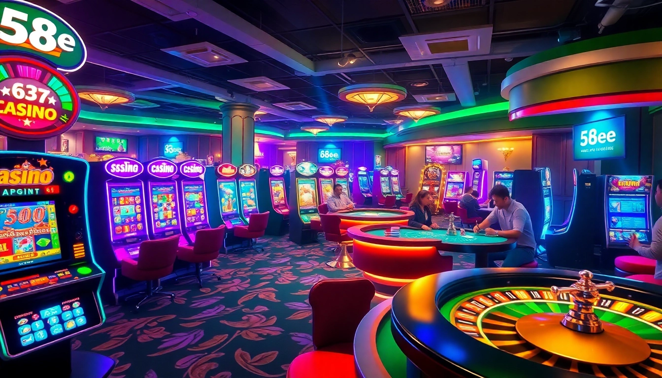 Engaging online gaming scene of 58ee showcasing vibrant casino games like slots and poker, reflecting excitement.