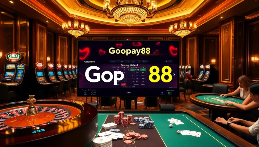 Engaging visual of Gopay88 Daftar featuring luxurious casino elements and dynamic gambling interface.