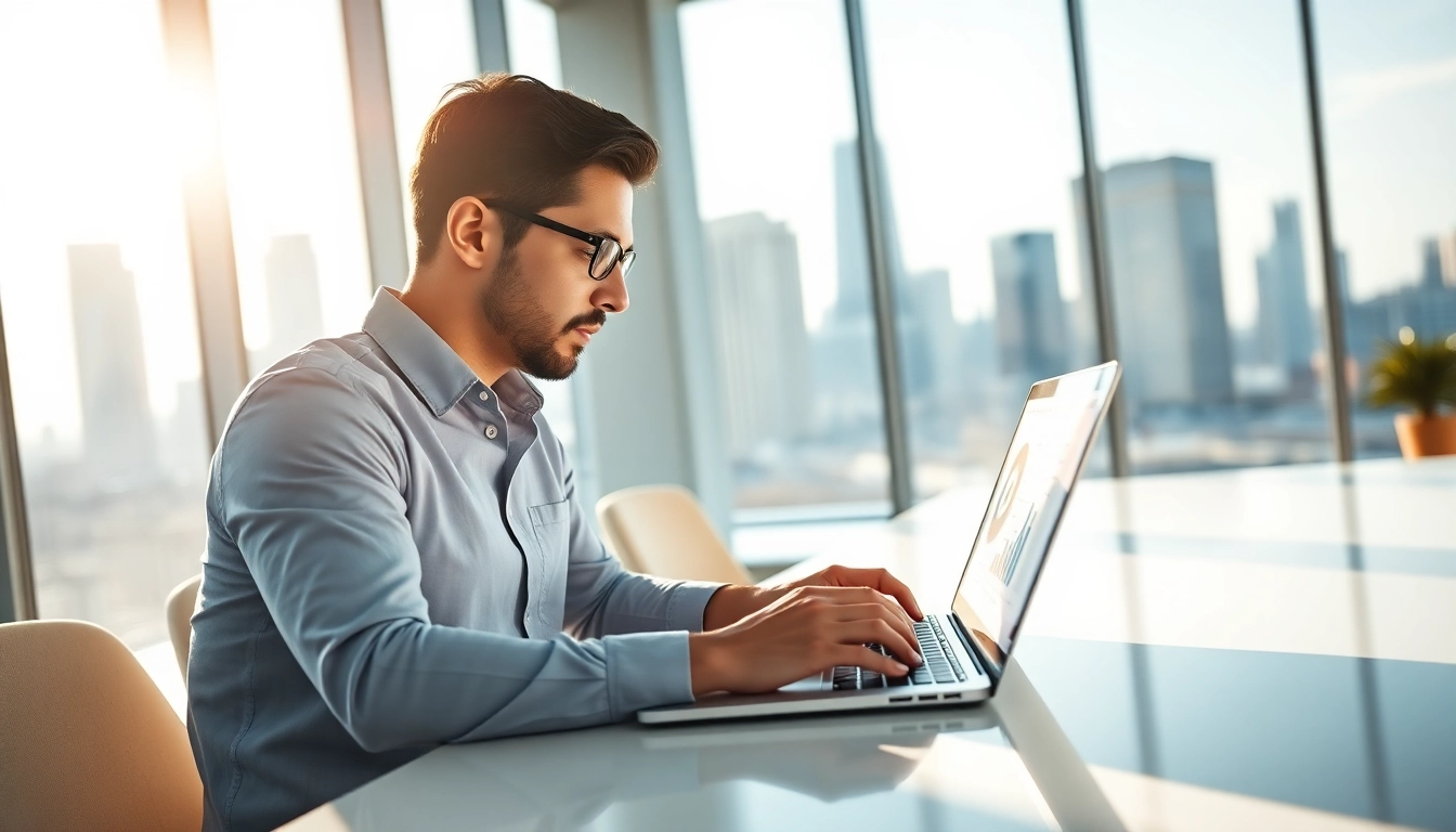 An engaged data analyst utilizing das 140 insights in a bright, professional office.