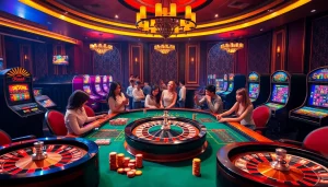 Engaging players at nhà cái tobet88, showcasing a vibrant atmosphere with roulette and slots.