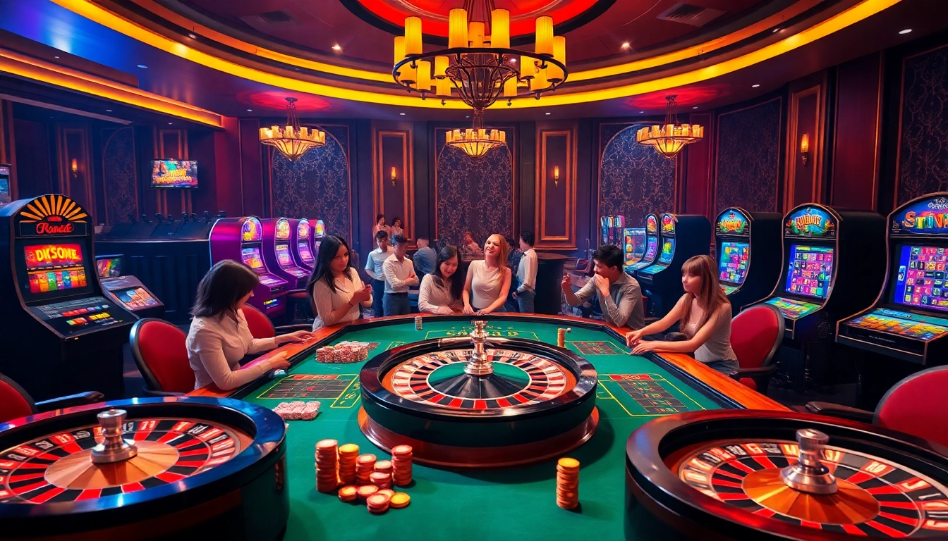 Engaging players at nhà cái tobet88, showcasing a vibrant atmosphere with roulette and slots.