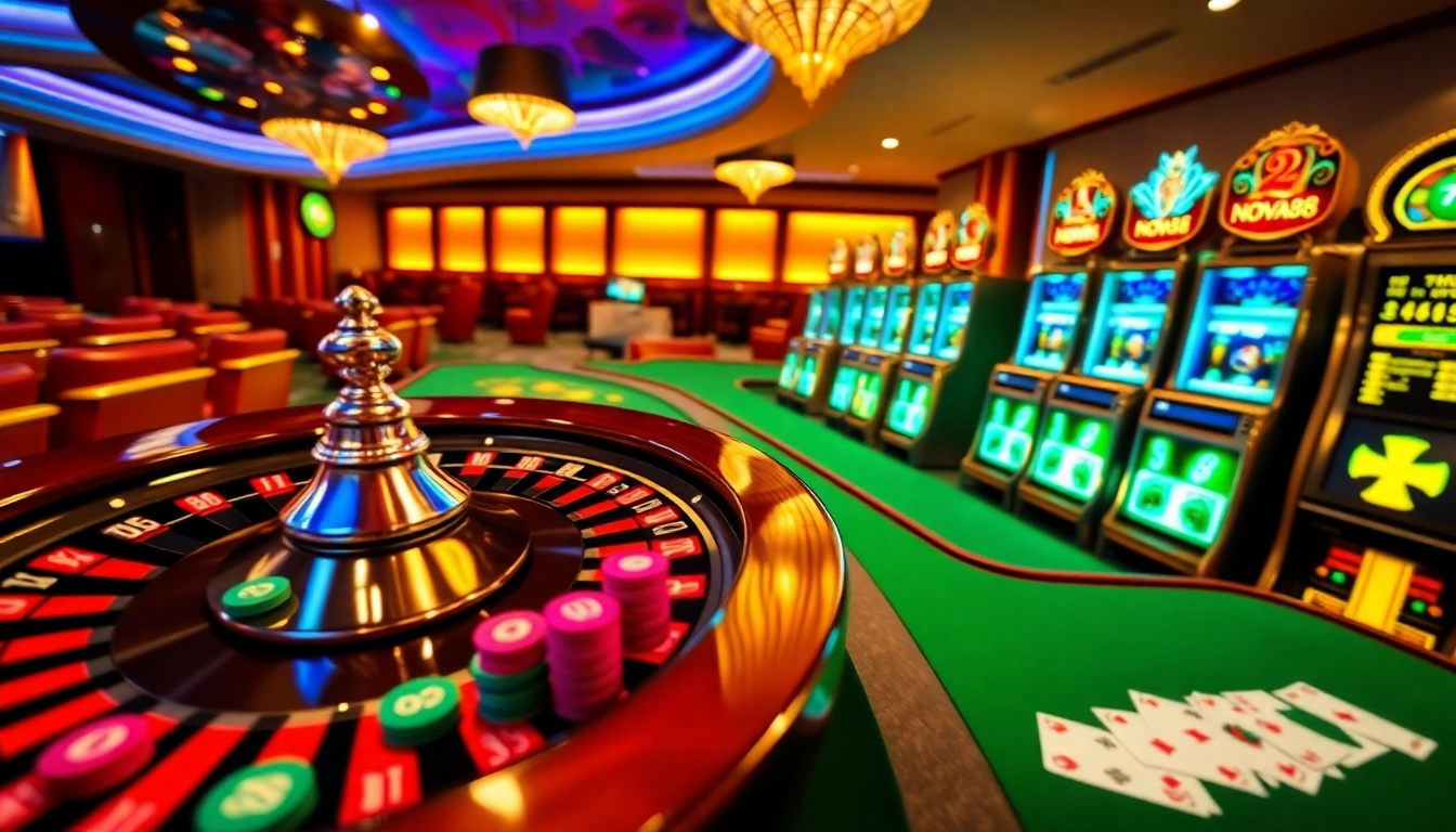 Experience the thrilling online gaming atmosphere of nova88 with vibrant casino elements and exciting gameplay.