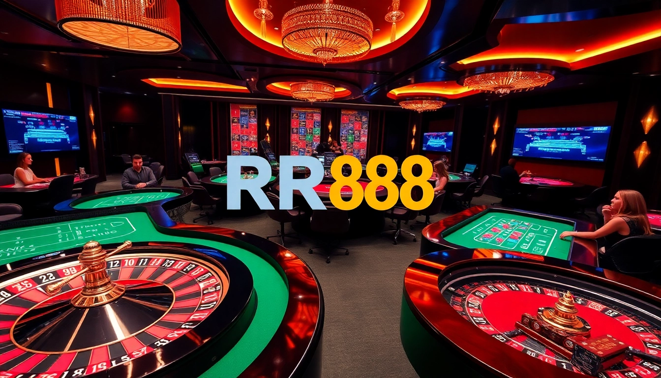 RR88 online casino features a vibrant roulette setup and engaged players at the tables.