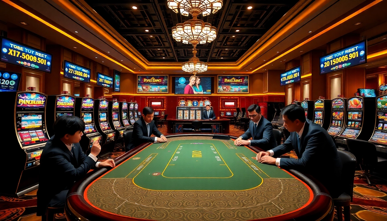 Engaging gaming scene from nhà cái tobet88 with poker table and exciting slot machines.