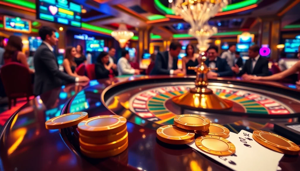 Players betting at mk8th.net's luxurious casino table with poker chips and cards.