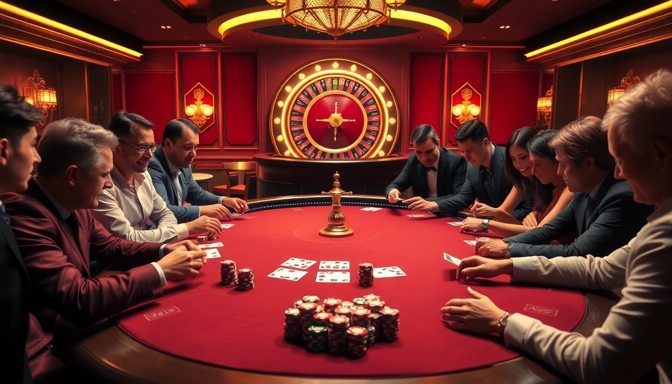 Engaged players experiencing thrilling gameplay at the thabet poker table in a luxurious casino.