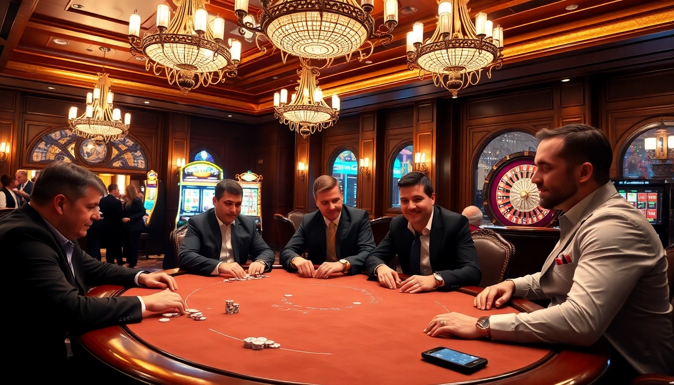 Players enjoying a strategic poker game at a luxurious casino setting showcasing the kjc website experience.