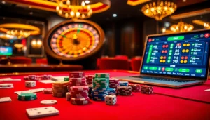 Experience the thrill of the ev88 game at a luxurious casino table with cards, chips, and roulette wheel.
