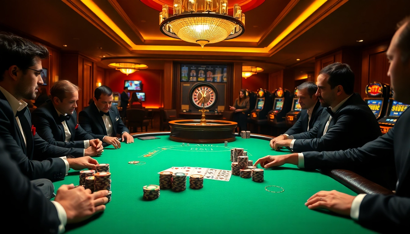 Experience the thrill of gambling at a luxurious MV66-themed casino with poker and roulette games.