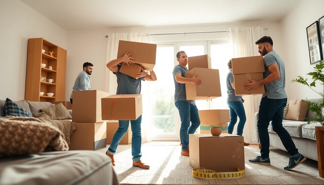 Moving Professionals expertly handling furniture in bright living space during a residential move.