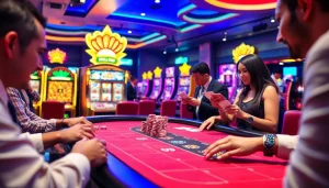 Players engaging in an electrifying blackjack game at a casino table, featuring j888 betting chips.