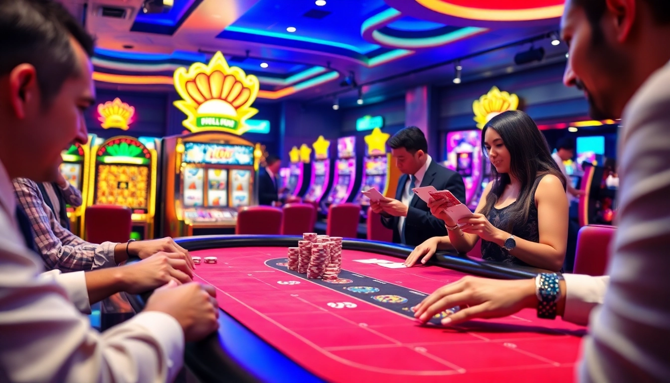 Players engaging in an electrifying blackjack game at a casino table, featuring j888 betting chips.