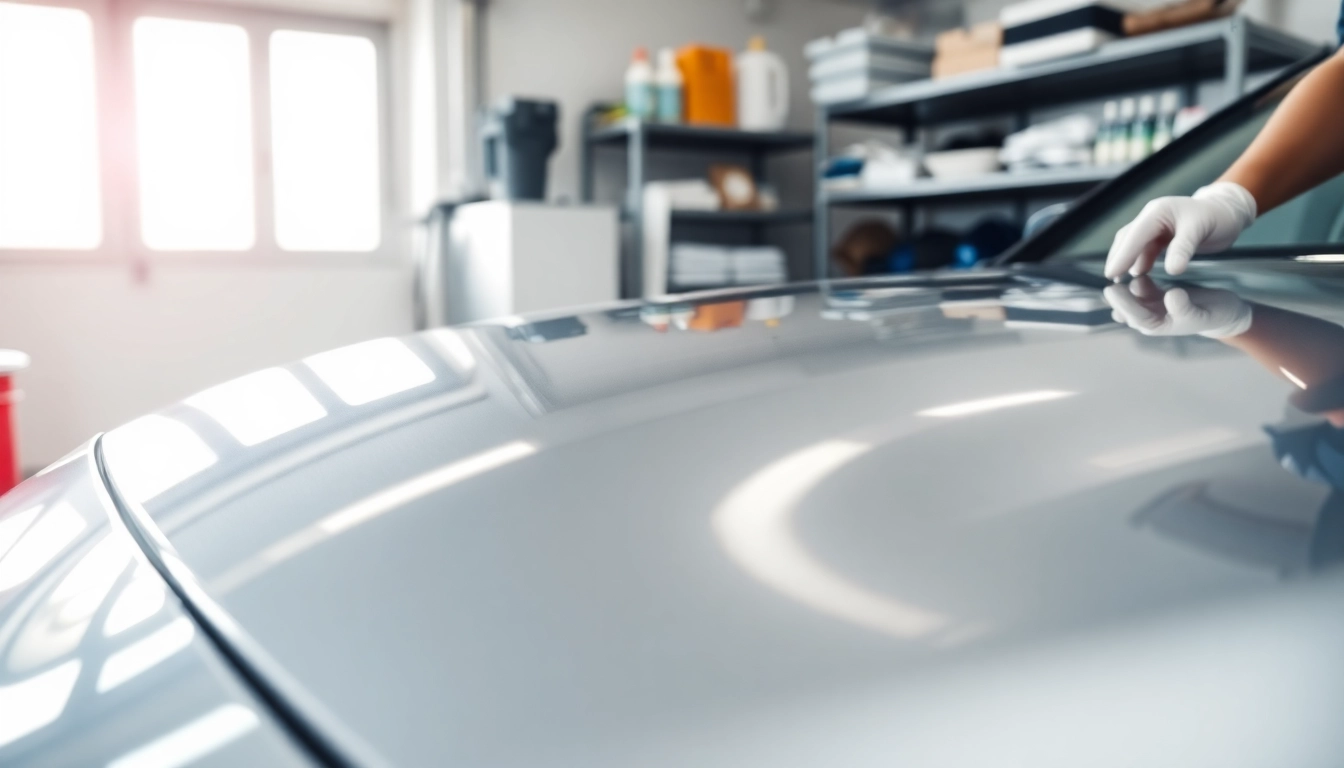 Ceramic coating near me enhances vehicle shine and protection in a clean garage.