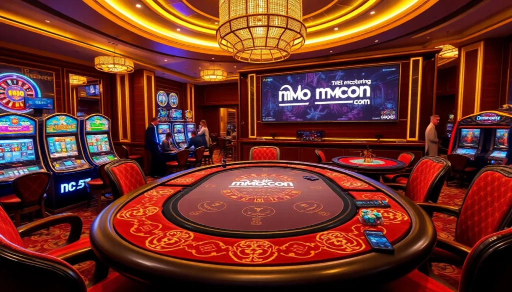 Experience high-stakes gambling with mmoo com at a luxurious casino table surrounded by excitement.