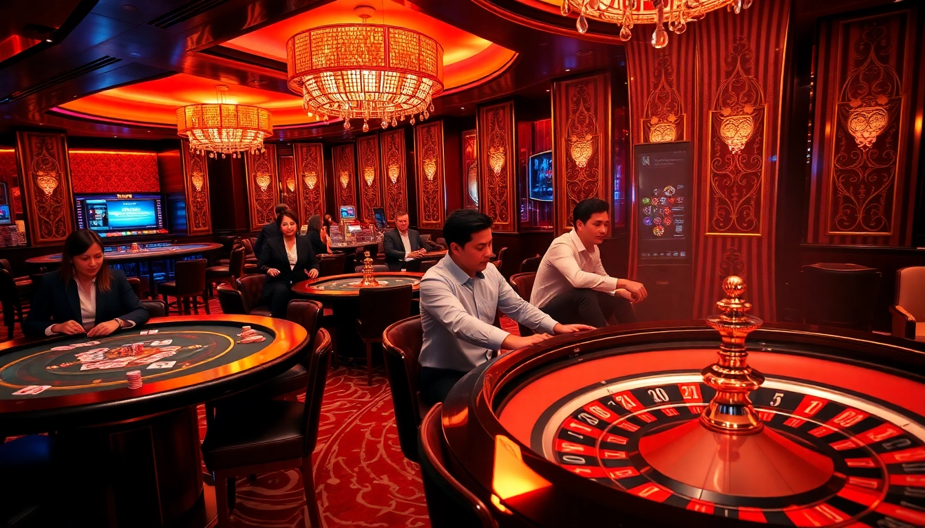 SODO Casino unfolding excitement with players at poker and roulette tables.