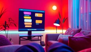 Vibrant digital lounge interaction with an NSFW AI chatbot, showcasing engaging virtual chat.