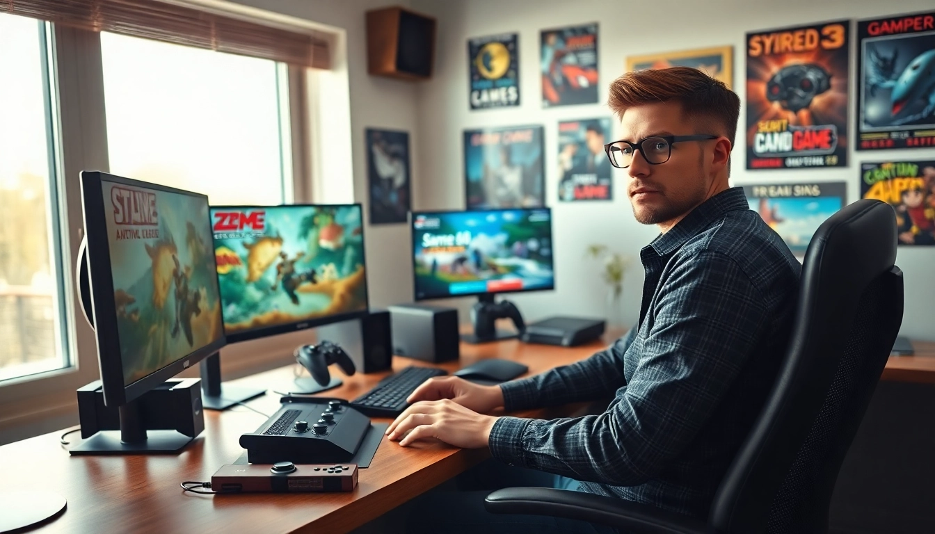 Engaging video game critic reviewing honest game reviews in a cozy, modern setting.