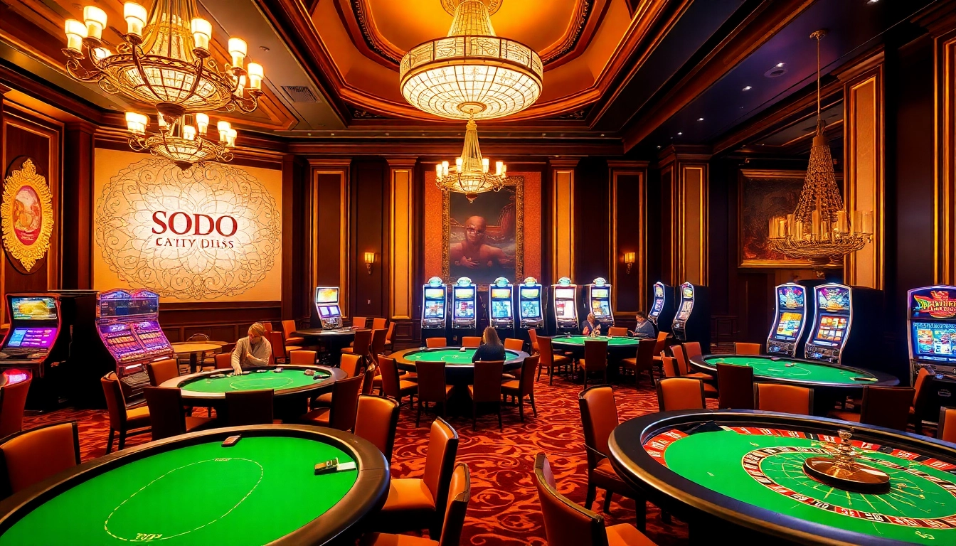 SODO Casino scene with elegant tables, exciting gambling atmosphere, and vibrant gaming visuals.