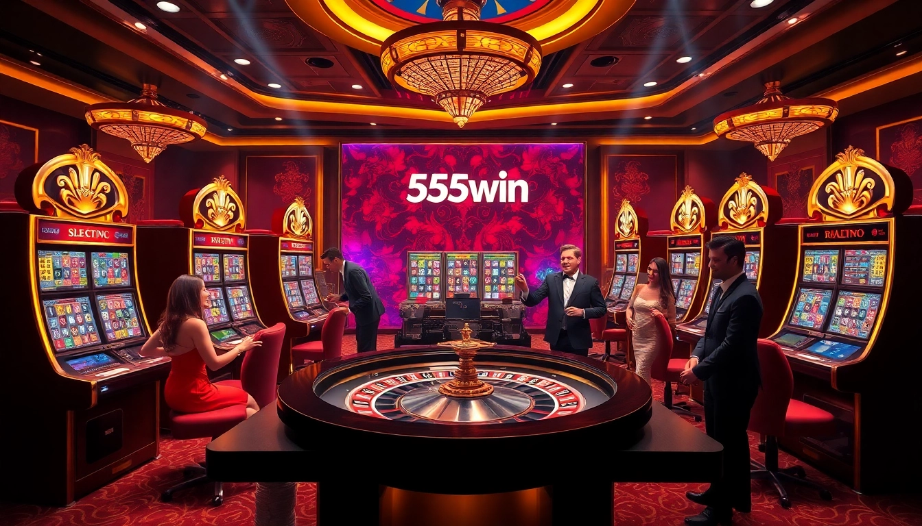 Experience the thrill of playing on 555win with vibrant slot machines and casino tables.
