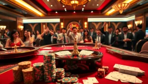 A thrilling gaming moment at Nhà Cái MMOO with players enjoying poker and roulette, showcasing excitement.