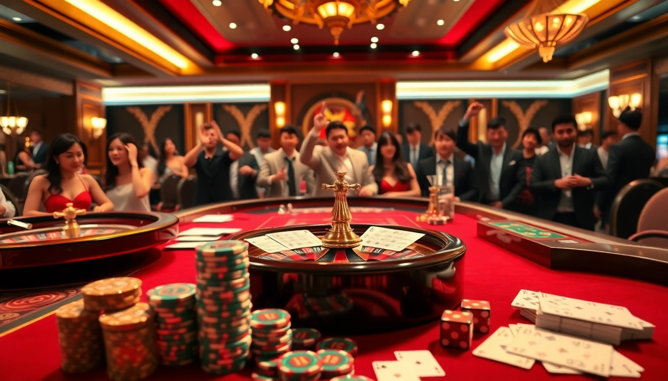 A thrilling gaming moment at Nhà Cái MMOO with players enjoying poker and roulette, showcasing excitement.